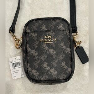 NWT Small Coach Black/Grey Crossbody bag with gold hardware.